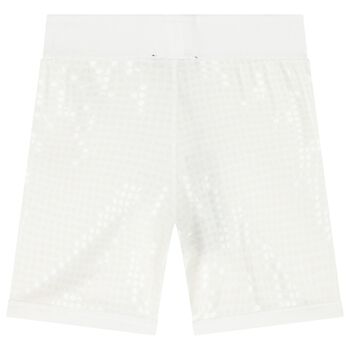 Girls White Logo Sequin Shorts