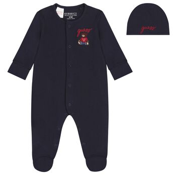 Baby Boys Navy Blue Logo Babygrow & Hat Gift Set
