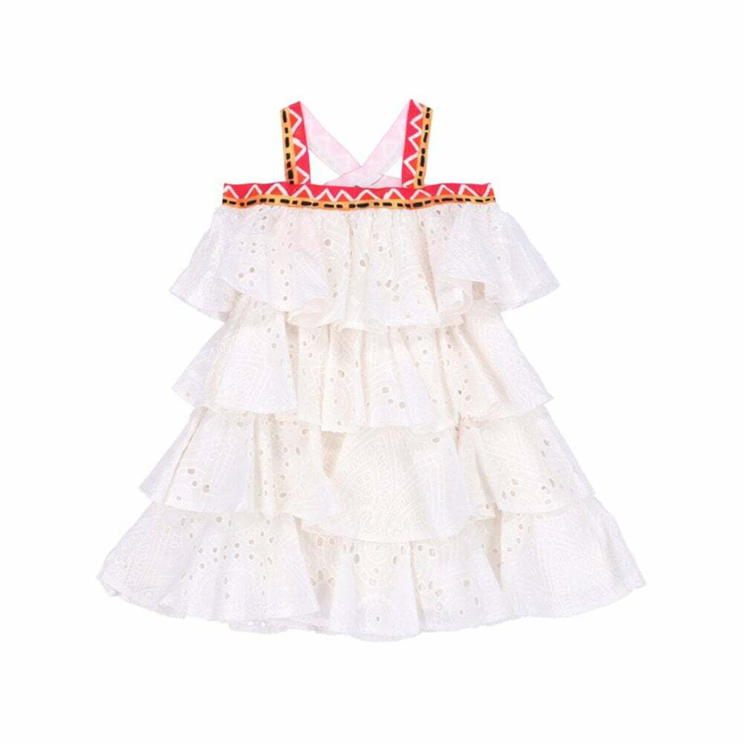 Girls White Cotton Dress, 1, hi-res