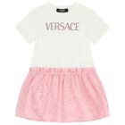 Girls White and Pink Logo Dress, 1, hi-res
