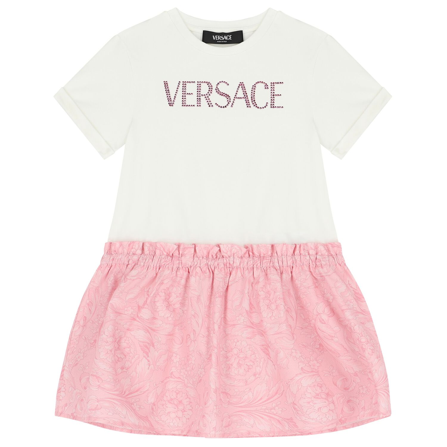 Girls White and Pink Logo Dress, 1, hi-res