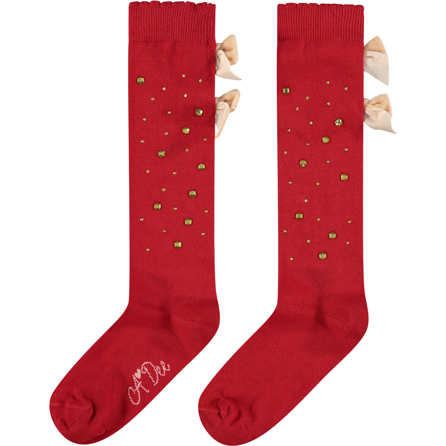 Girls Red Embellished Bow Socks, 1, hi-res