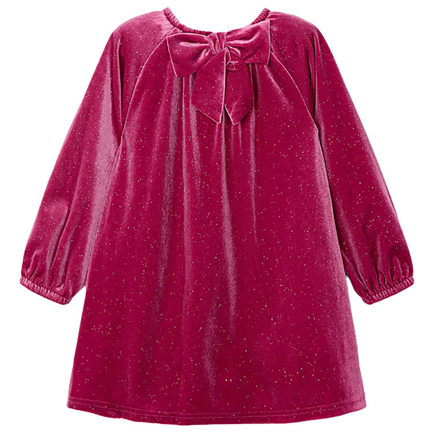 Girls Pink Sparkly Velour Dress, 1, hi-res