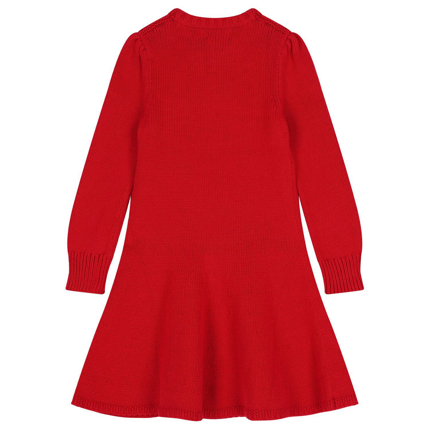 Girls Red Polo Bear Knitted Dress, 1, hi-res image number null