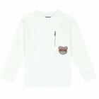 Boys White Logo Long Sleeve Top, 1, hi-res