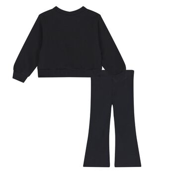 Younger Girls Black & Pink Logo Leggings Set