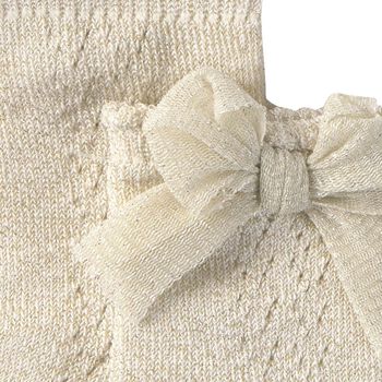 Baby Girls Beige & Gold Bow Socks
