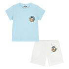 Younger Blue & White Teddy Bear Shorts Set, 1, hi-res