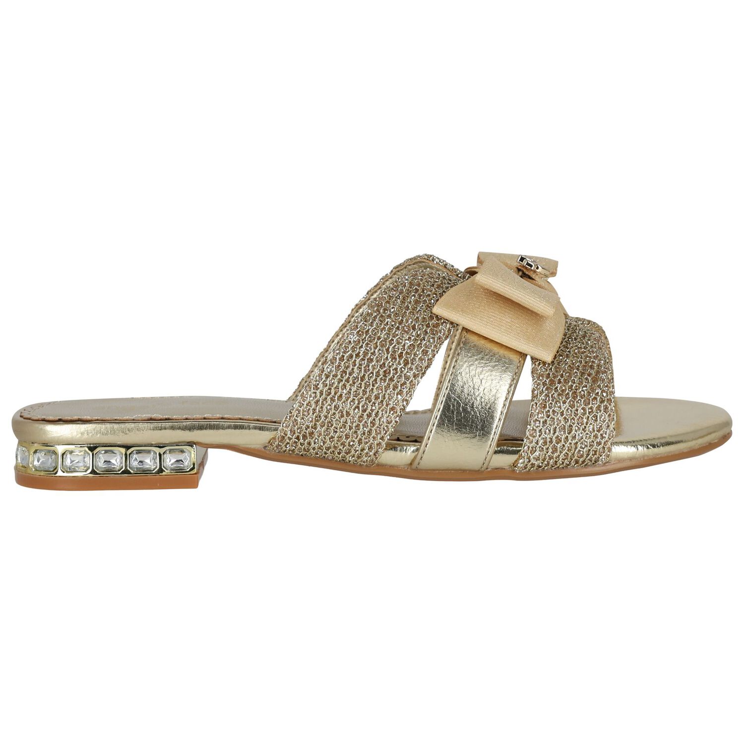 Girls Gold Embellished Sandals , 1, hi-res