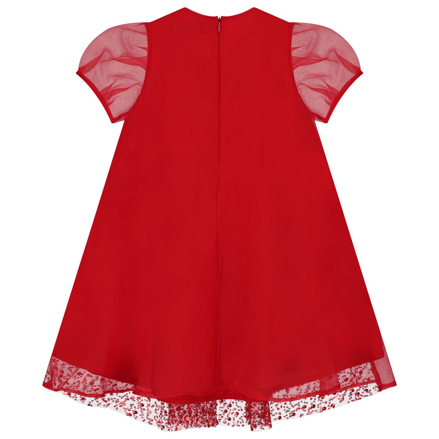 Girls Red Chiffon & Tulle Sequin Dress, 2, hi-res
