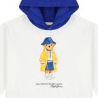 Girls White Polo Bear Hooded Top, 1, hi-res