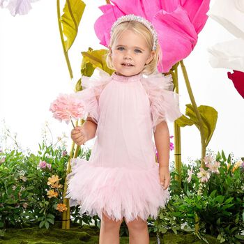 Baby Girls Pink Ruffled Tulle Dress Set