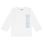 Younger Boys White Logo Long Sleeve Top, 1, hi-res