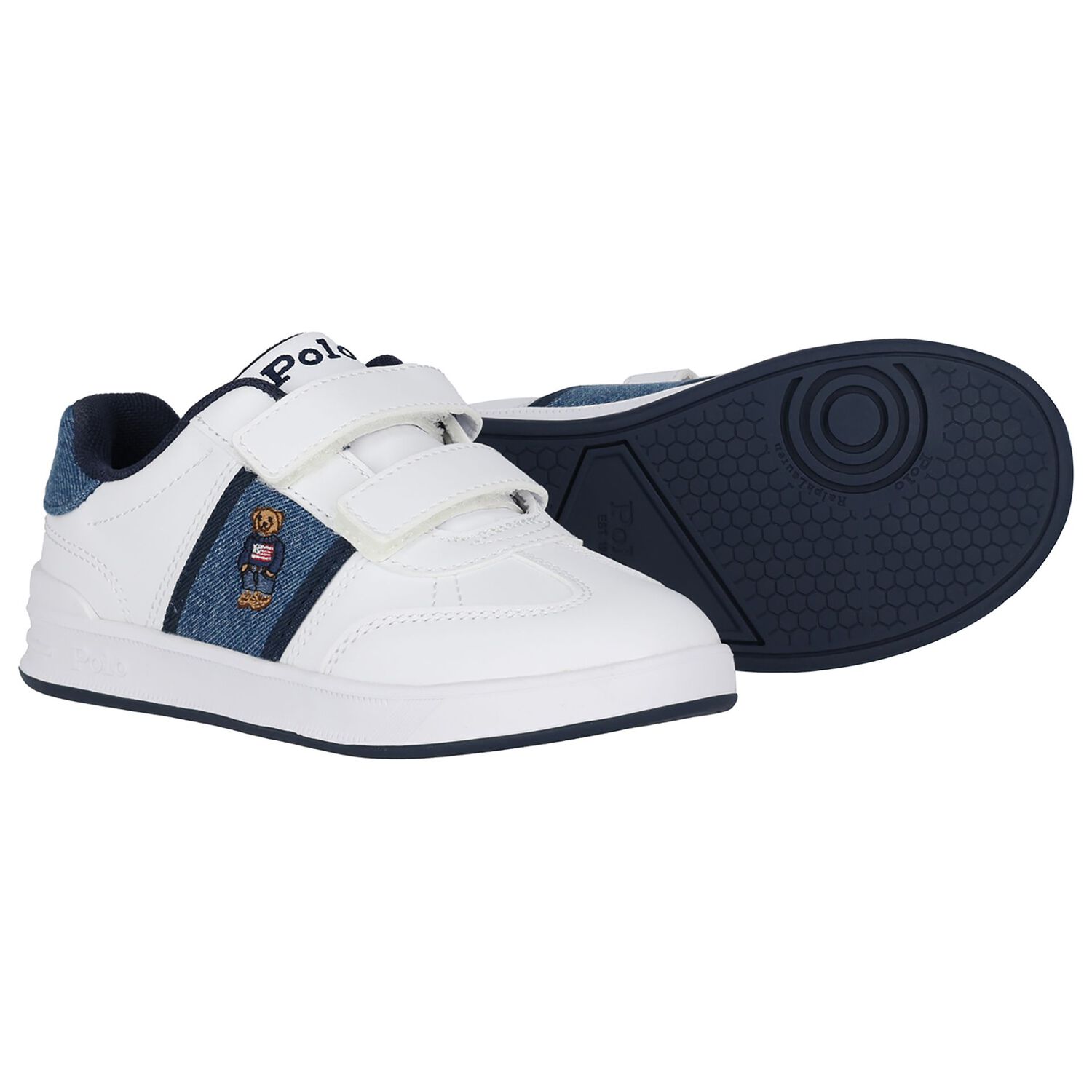 Boys White & Denim Blue Logo Trainers, 1, hi-res image number null