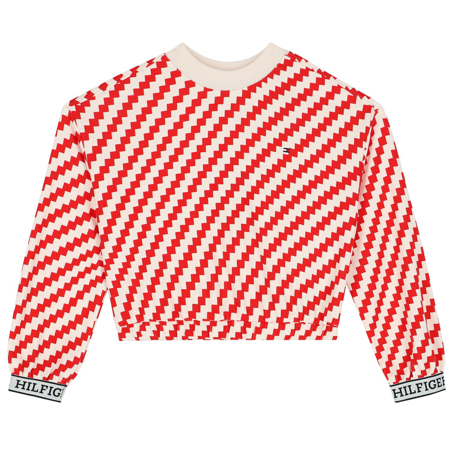 Girls Ivory & Red Zigzag Striped Sweatshirt, 1, hi-res