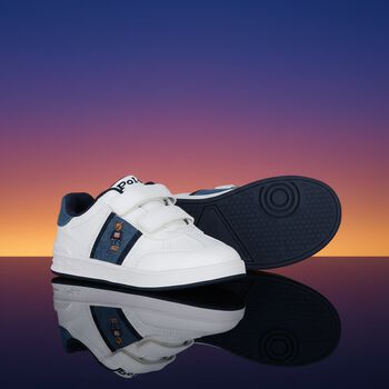Boys White & Denim Blue Logo Trainers