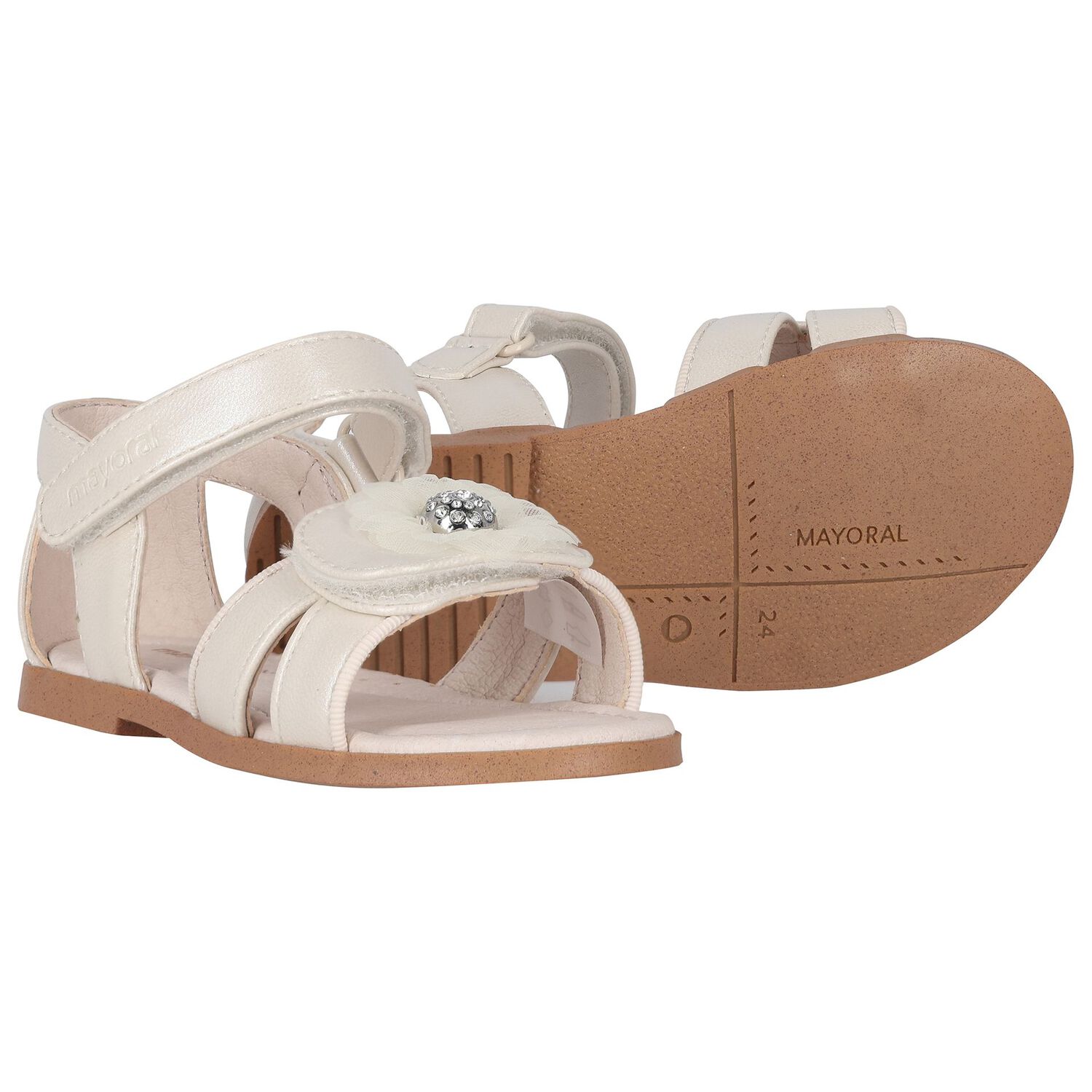 Girls Ivory Flower Sandals, 2, hi-res image number null