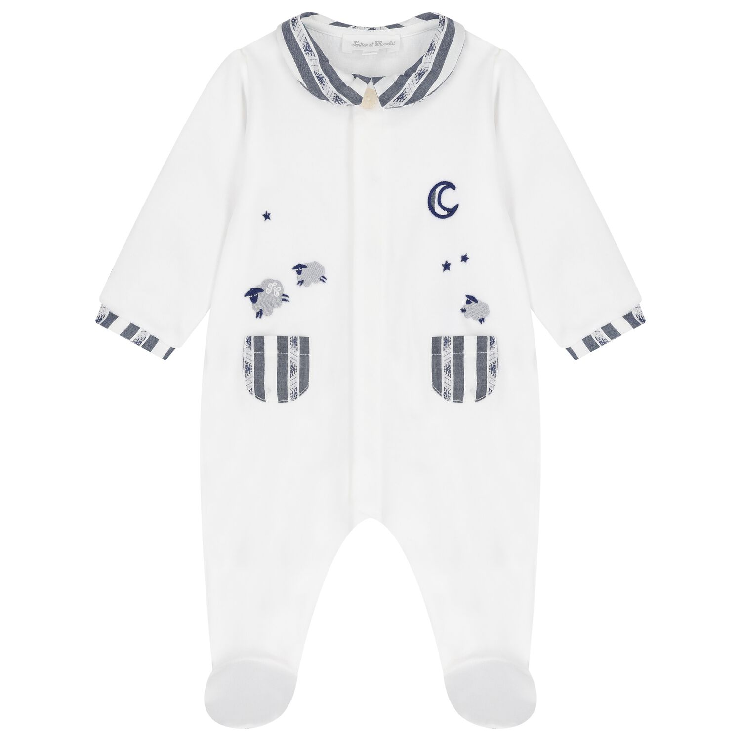Baby Boys White Velour Sheep Babygrow, 1, hi-res
