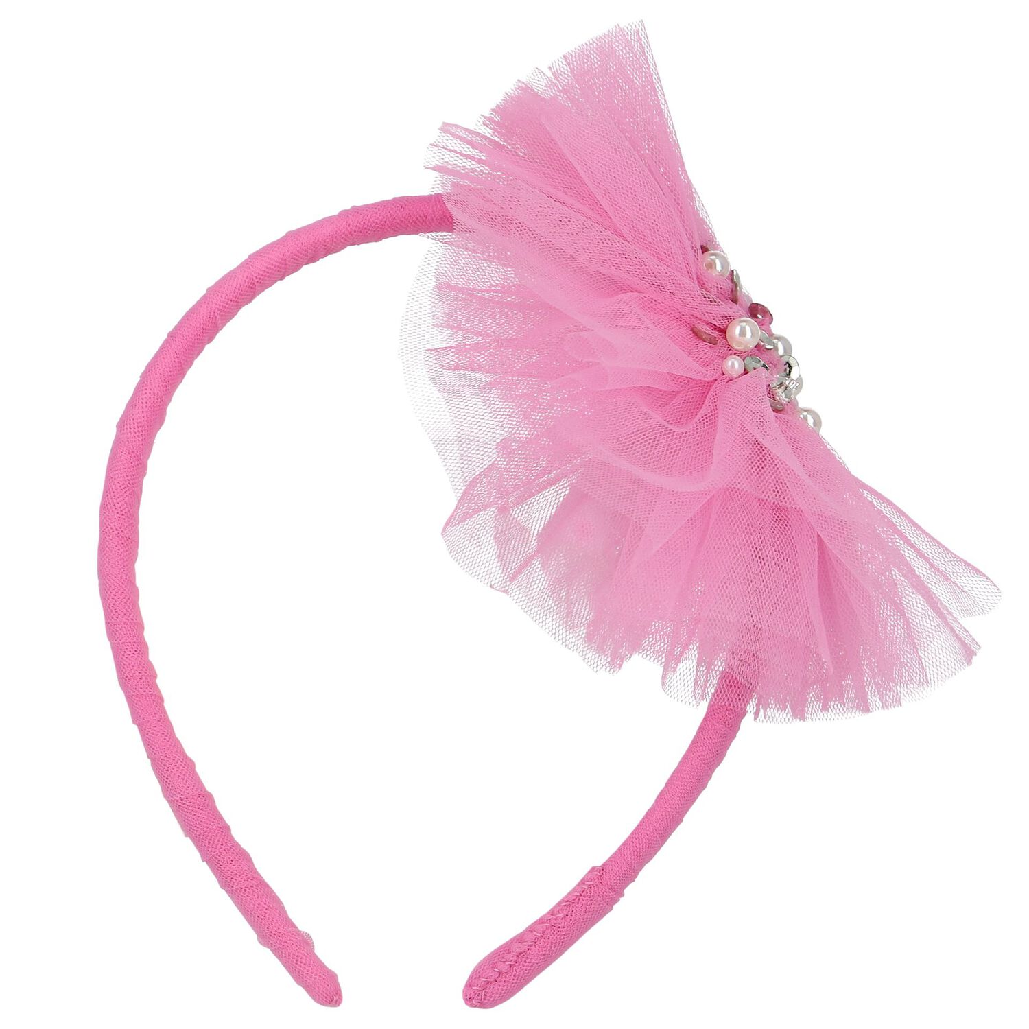 Girls Pink Tulle Headband, 1, hi-res