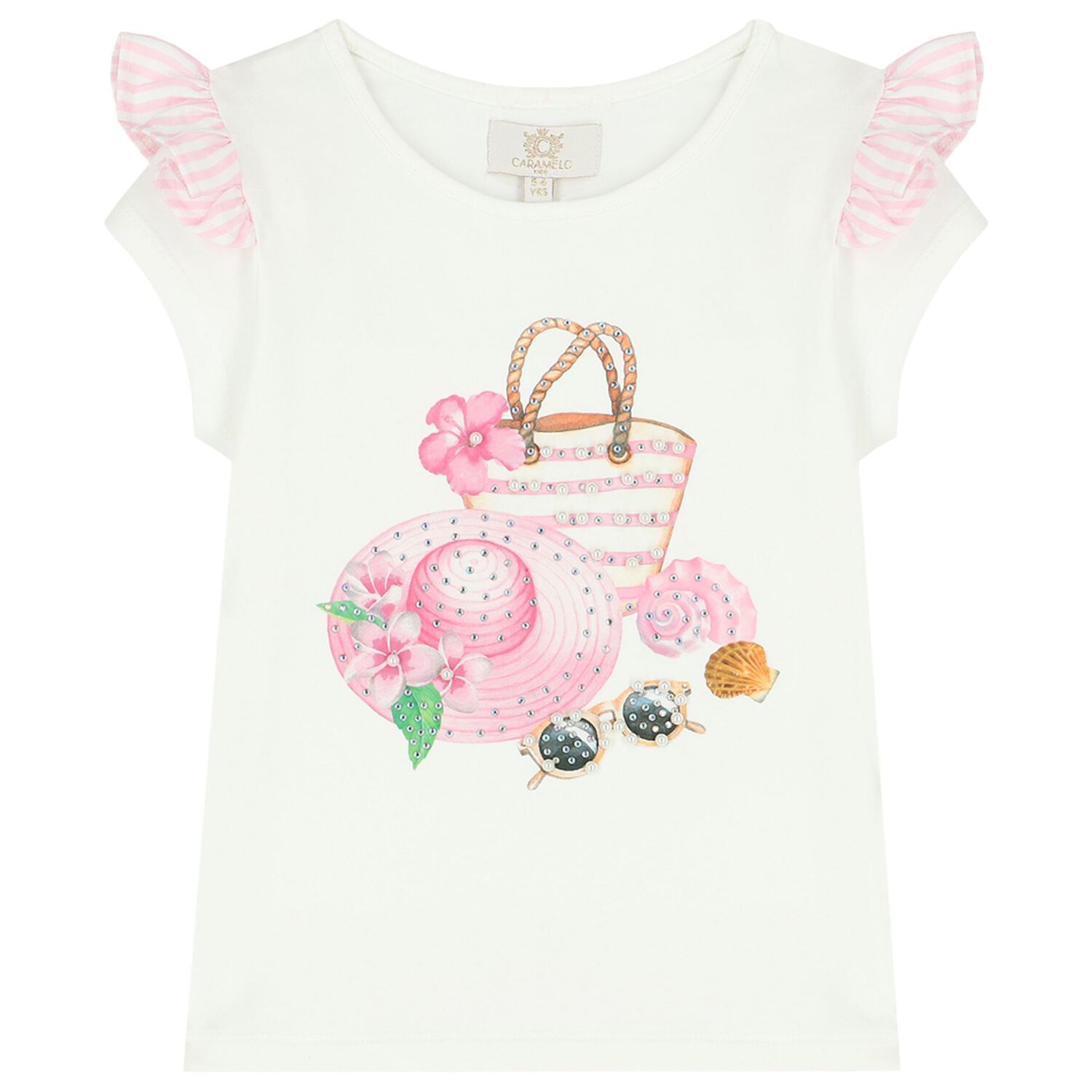 Girls White & Pink Striped Skirt Set, 1, hi-res image number null