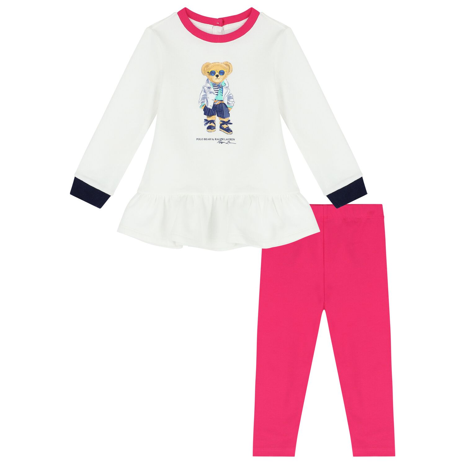 طقم بنات ليغنز بالشعار باللون الأبيض والوردي, 1, hi-res