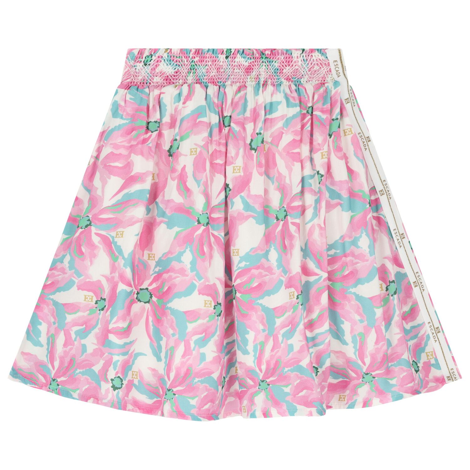 Girls Pink Logo Floral Skirt, 1, hi-res