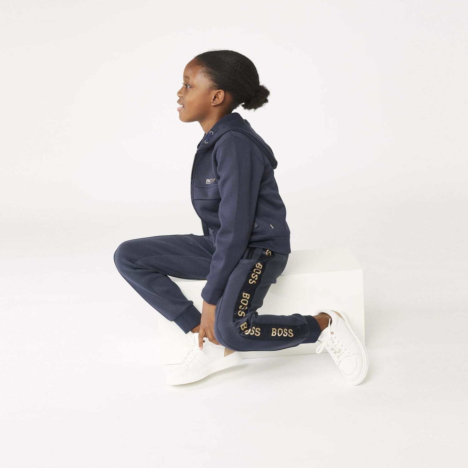 Girls Navy Logo Joggers, 1, hi-res