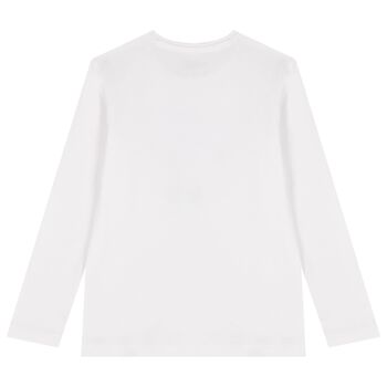 Girls White Logo Long Sleeve Top