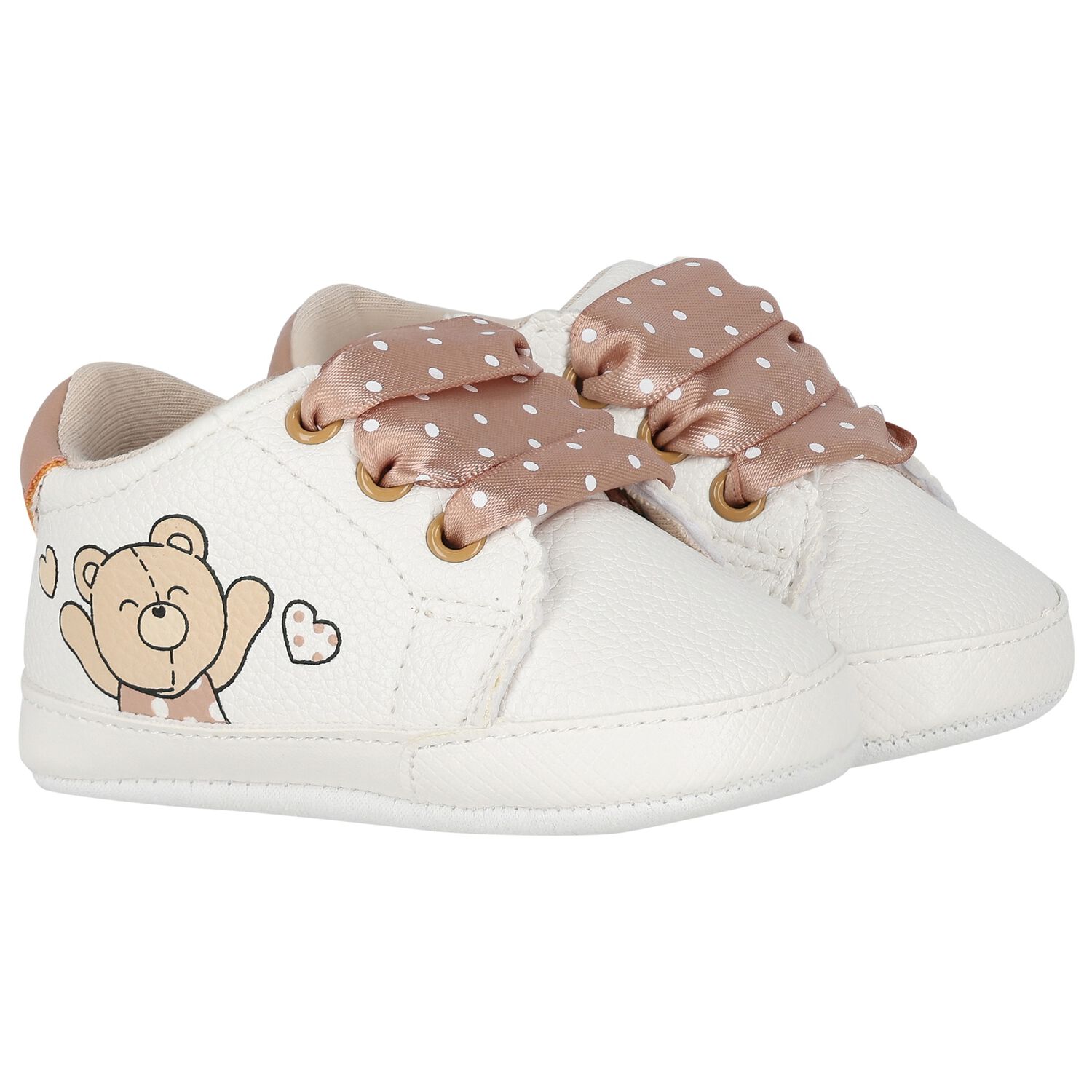Baby Girls White & Beige Teddy Bear Trainers, 1, hi-res image number null