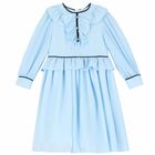 Girls Blue Embellished Frill Dress, 1, hi-res