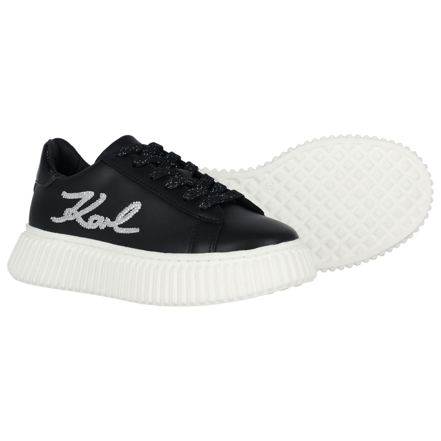Girls Black Logo Trainers, 1, hi-res