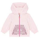 Younger Girls Pink Sequin Hooded Zip Up Top, 1, hi-res