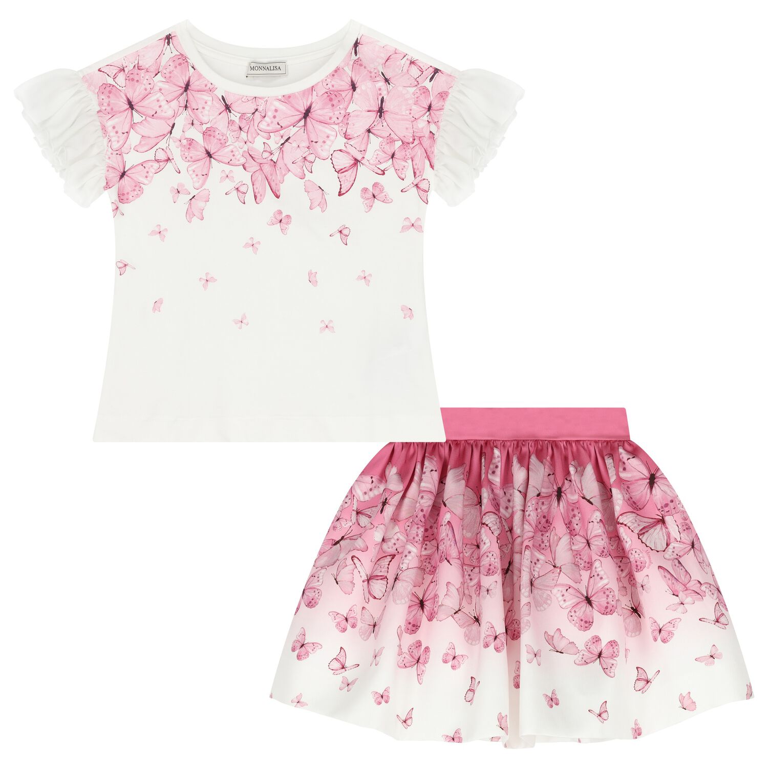 Girls White & Pink Butterfly Skirt Set, 2, hi-res image number null