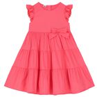Girls Pink Bow Tiered Dress, 1, hi-res