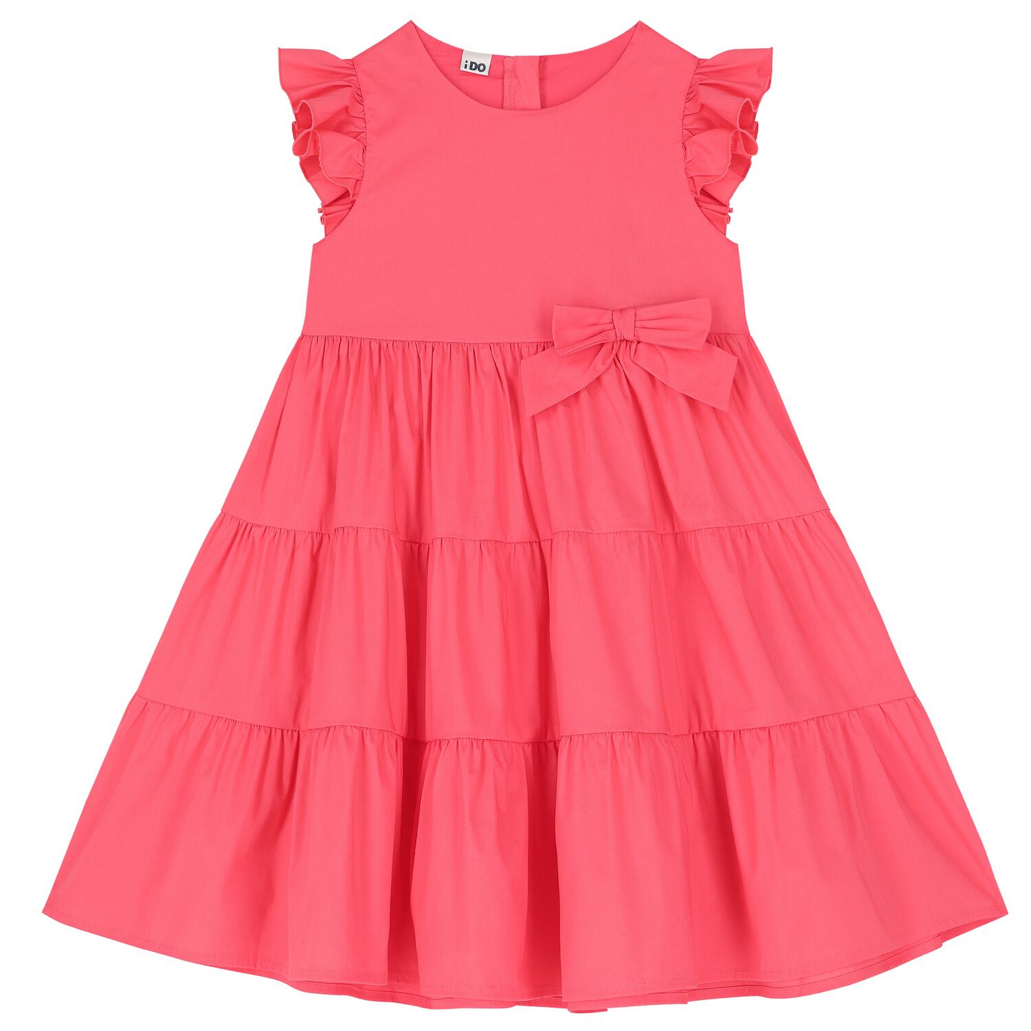 Girls Pink Bow Tiered Dress, 1, hi-res