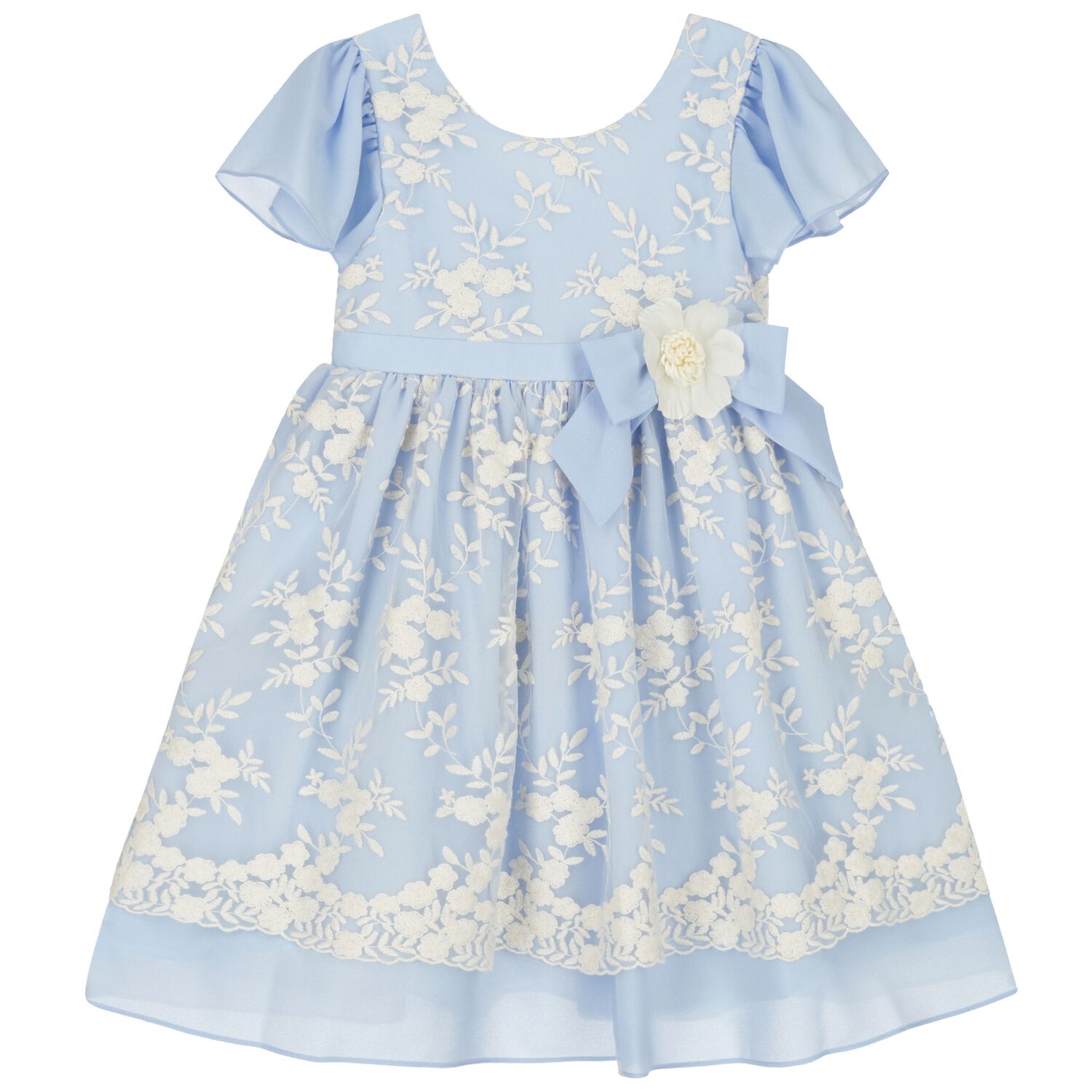 Girls Blue Embroidered Chiffon Dress, 1, hi-res image number null