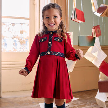 Girls Red & Blue Tartan Twill Dress