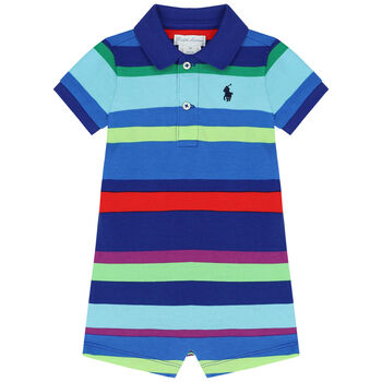 Baby Boys Multi-Colored Striped Logo Polo Romper