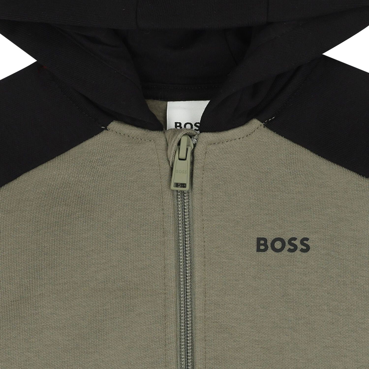 Younger Boys Green, Ivory & Black Hooded Zip Up Top, 2, hi-res