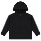 Black Logo Hooded Zip Up Top, 1, hi-res