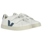 White & Blue Logo Leather Trainers , 1, hi-res
