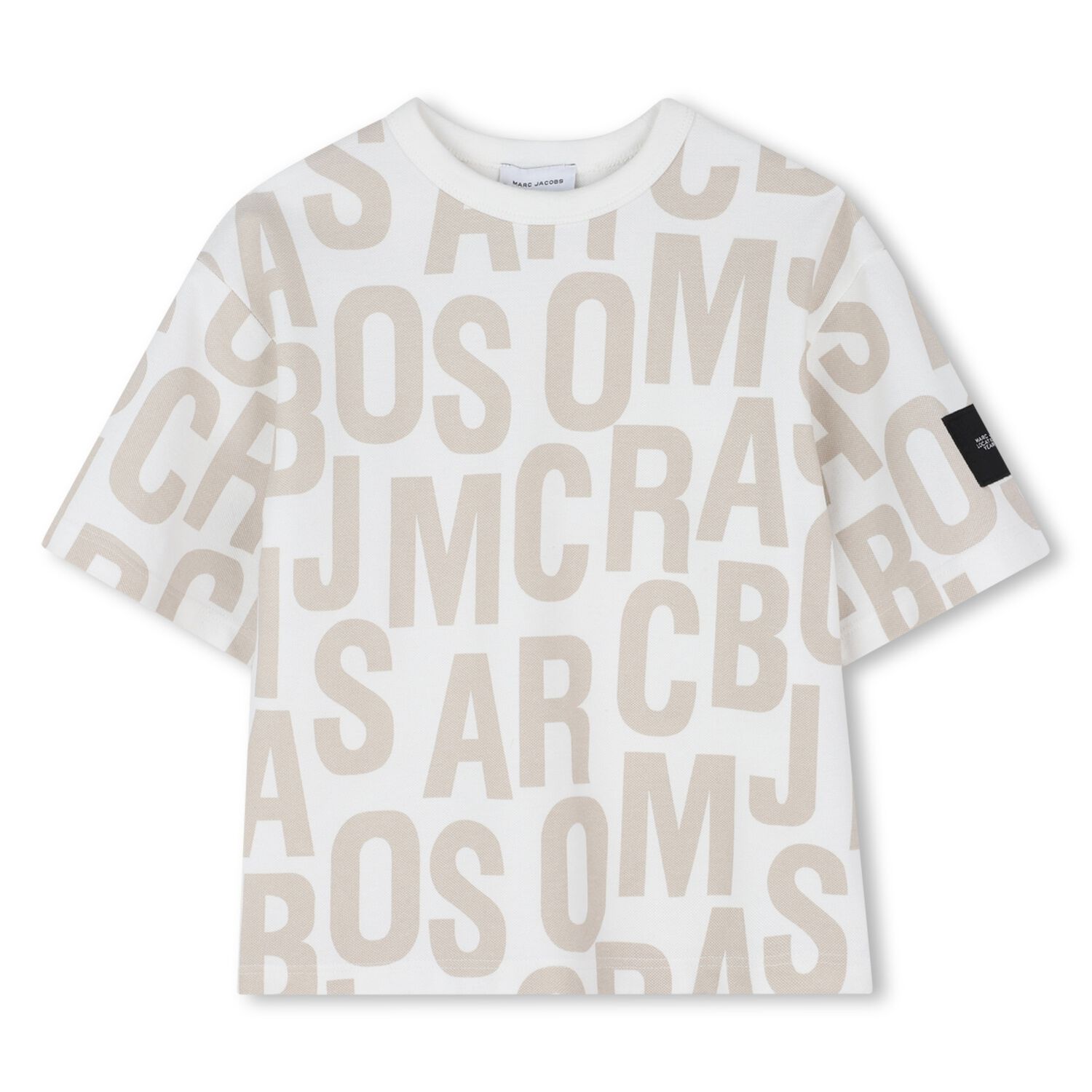 Boys White & Beige Logo T-Shirt, 1, hi-res