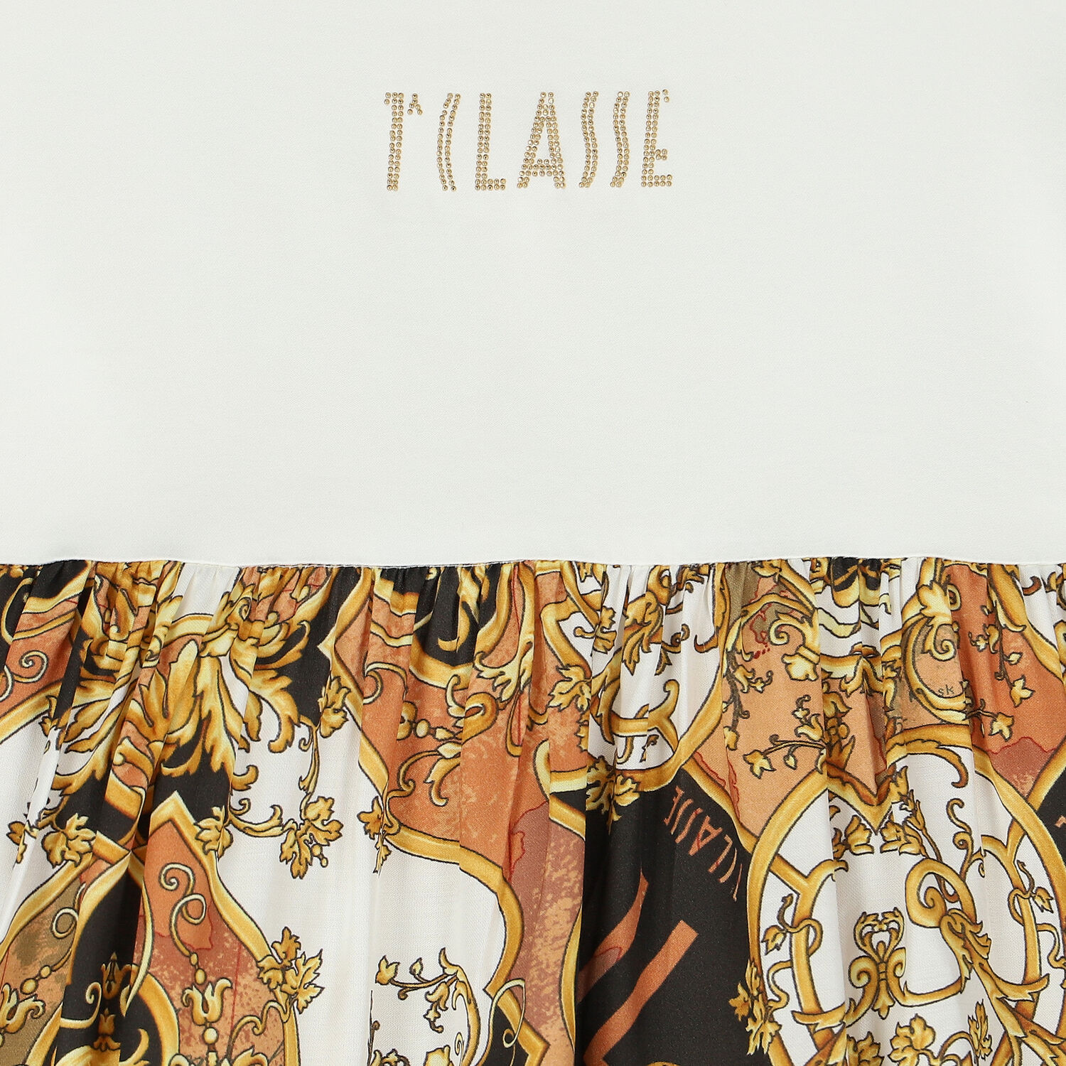 Girls White & Beige Logo Dress, 1, hi-res