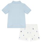 Baby Boys White & Blue Shorts Set, 1, hi-res