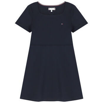 Girls Navy Blue Logo Dress