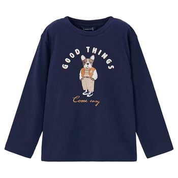 Boys Navy Blue Dog Long Sleeve Top