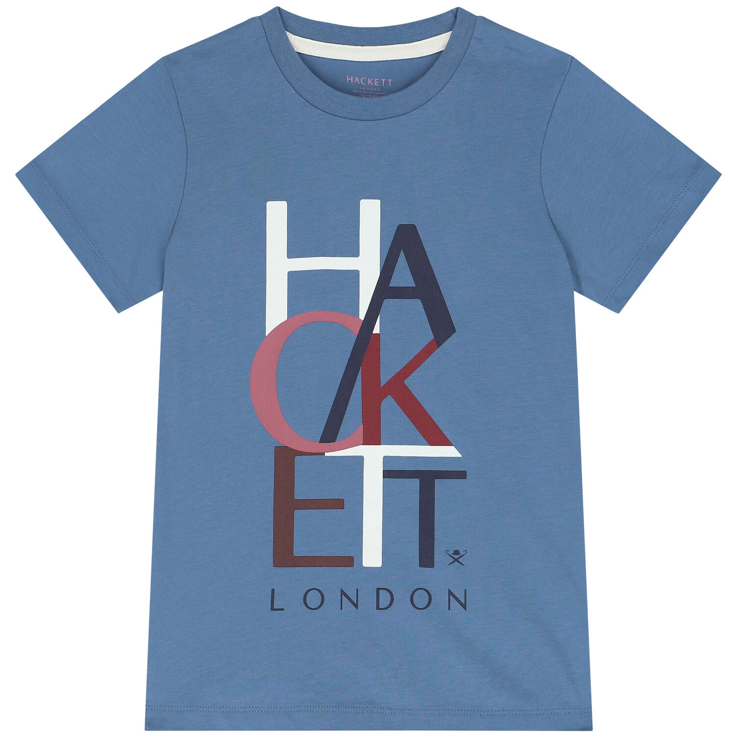 تيشيرت أولاد بالشعار باللون الأزرق, 1, hi-res