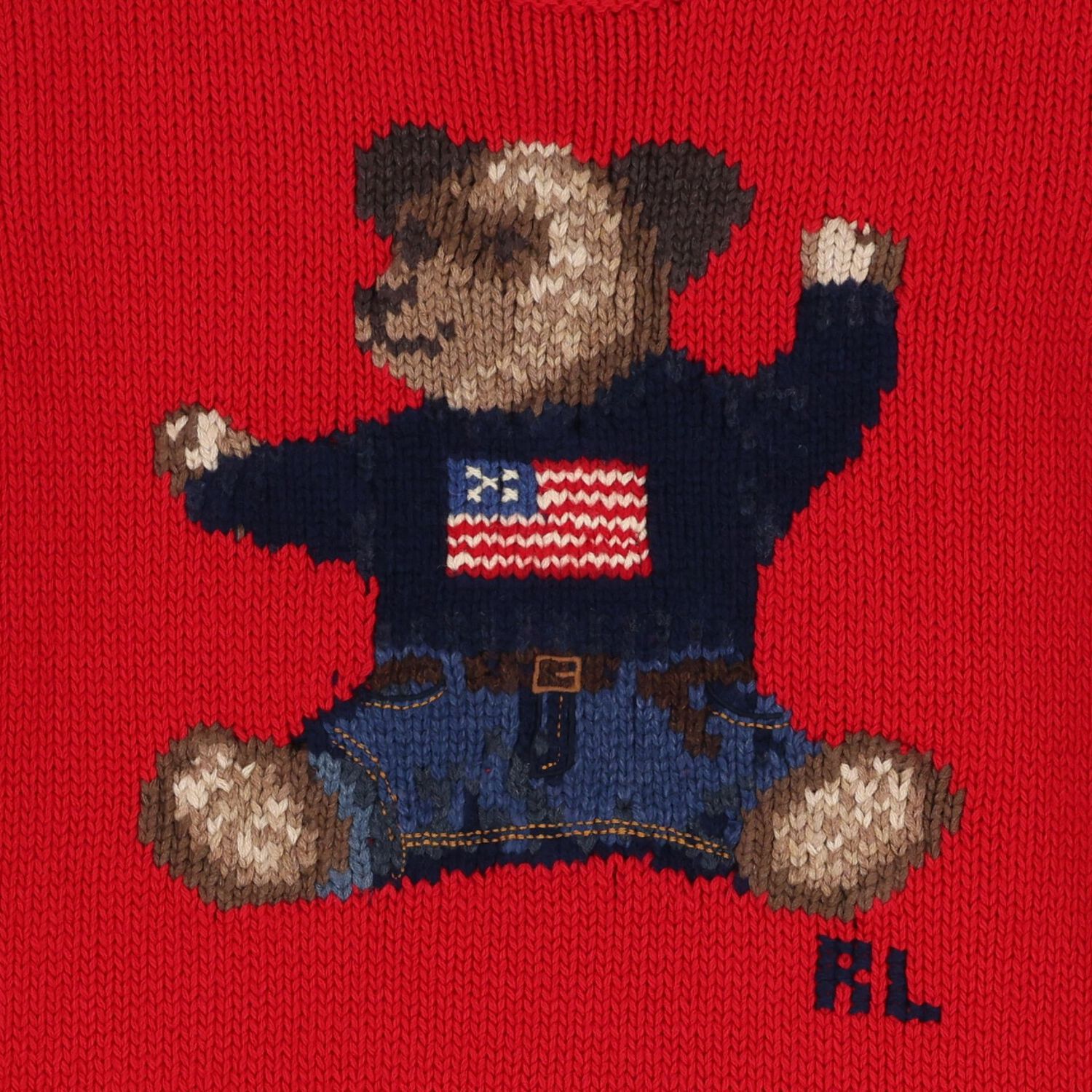 Girls Red Polo Bear Knitted Sweatshirt Dress, 1, hi-res image number null