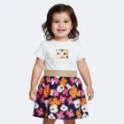 Younger Girls Ivory & Navy Blue Logo Floral Dress, 1, hi-res
