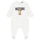 White Teddy Bear Logo Babygrow, 1, hi-res